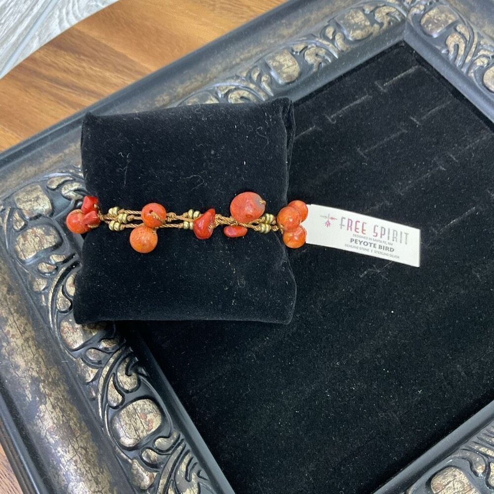 NWT Peyote Bird Free Spirit Southwestern Style Bracelet Coral Corded 7"